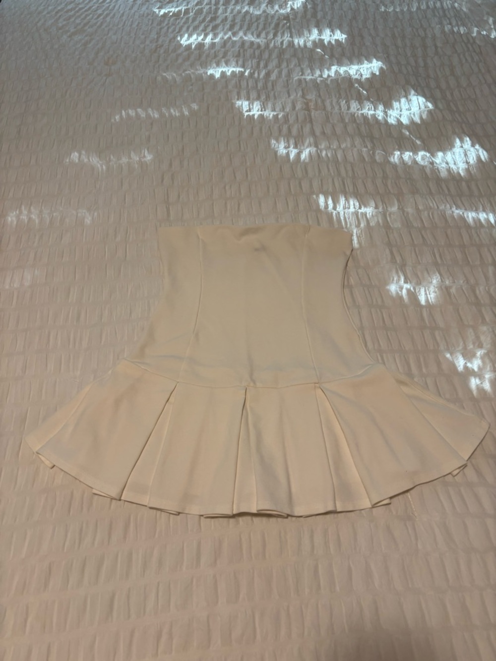 White Strapless Pleated Mini Dress -